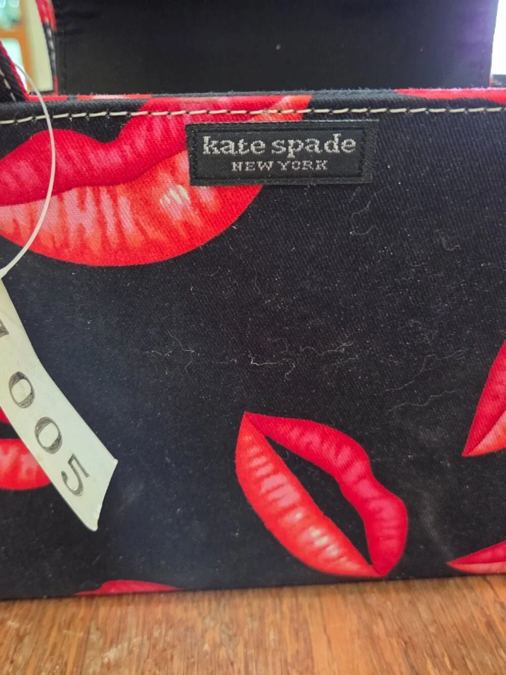 Vintage Kate Spade Black Canvas Red Lips Print Mini Tote Bag  8x6 Small